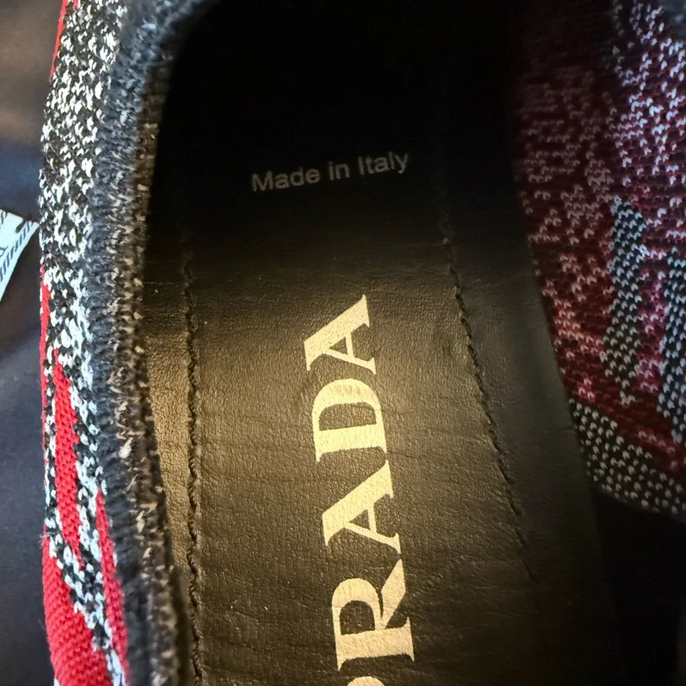 Prada Women’s Calzature Donna Knit Slip-On Sneakers — Black & Red 39 - Picture 8 of 15